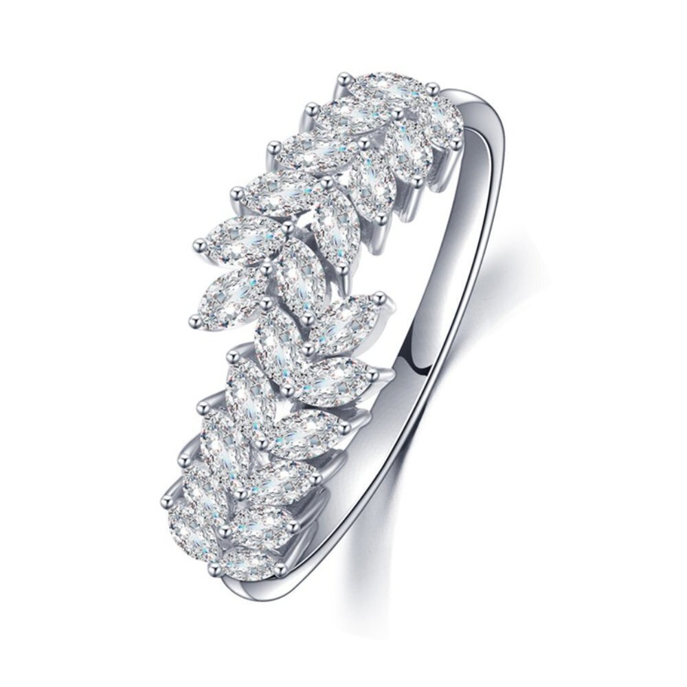 💎925 Silver Plated CZ Leaf Shaped Ring For Women, FB16FA1044
